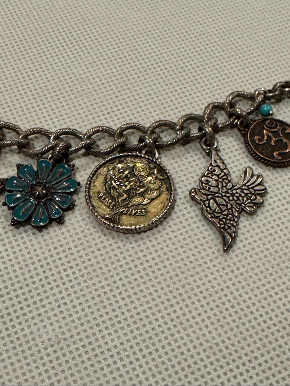 Lucky Brand Mixed Metal Charm Bracelet with Turquoise Flower Charm, 8” - Picture 5 of 6